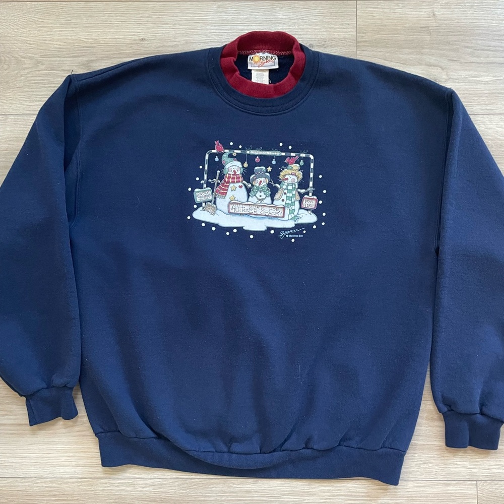 Cozy Navy Crewneck Sweater with Snowman Design